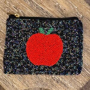 Red Apple Beaded Coin Purse Wallet Travel Pouch Black Red Accessories Sparkles